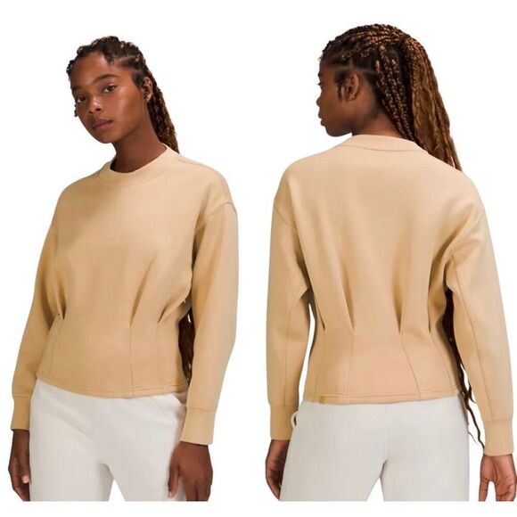 Lululemon Gathered Waist Crew Pullover Pecan Tan Size 6 Slimming Gym Shaping Top - Picture 1 of 12